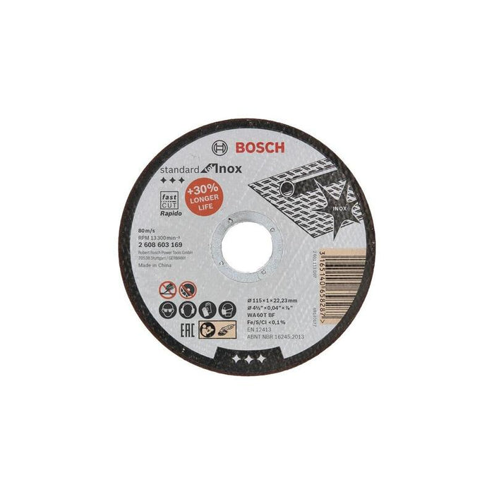 Disco De Corte Bosch Professional Standard Para Inox - Rapido, Ø 115 Mm, Diámetro 22,23 Mm, Wa 60 T Bf, Recto 2608603169
