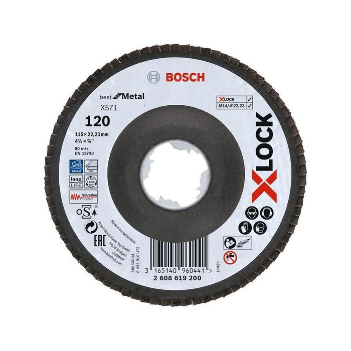 Disco Dentado Bosch X-Lock X571 Best For Metal, Ø 115 Mm, K120, Disco Abrasivo (Diámetro 22,23 Mm, En Ángulo)