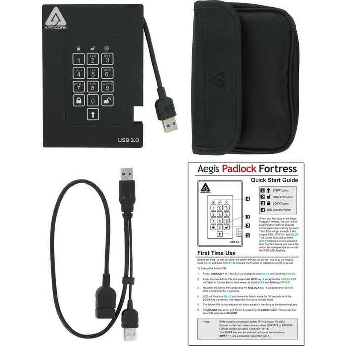 Disco Externo Hdd Apricorn 2,5 500gb Aegis Fortr. Padlock,256-Bit Aes-Xts,Usb3.0