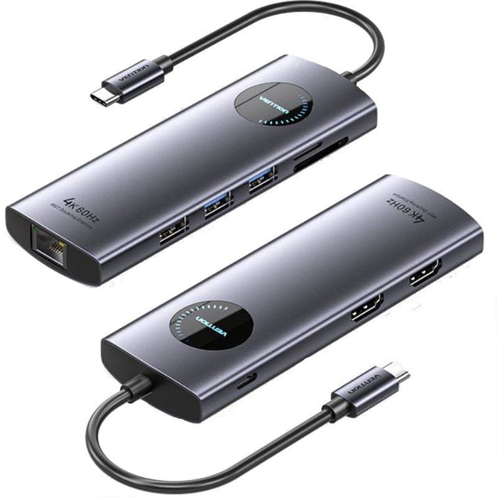 Docking Usb Tipo-C Vention Tqvhb 2xhdmi 3xusb 1xrj45 1xlector De Tarjetas 1xusb Tipo-C Pd Gris