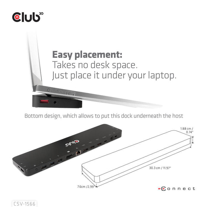 Dockingstation Club3d Csv-1566 (Usb Gen1 Type-C Triple Display Dp Alt Mode + Displaylink  Dynamic Pd Charging Docking Con 120 Watt Ps)