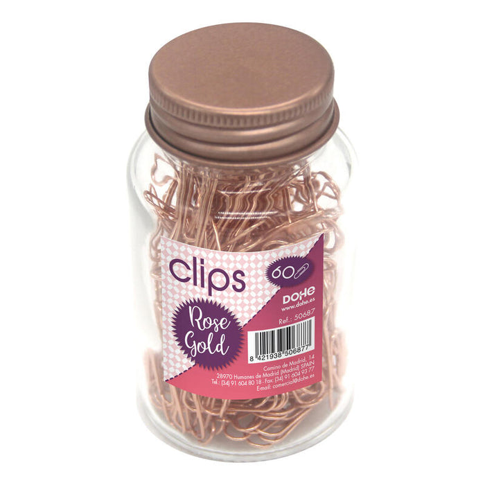Dohe Bote De Cristal Con 60 Clips Metalicos De 50mm - Color Oro Rosa