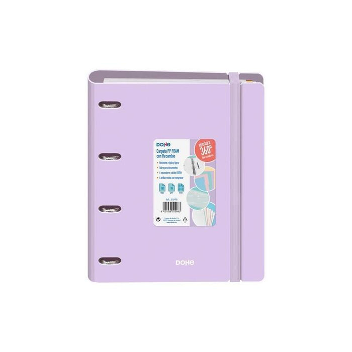 Dohe Carpeta Anillas Mixtas 4x35mm Recambio A4 100h 5x5mm 90gr 4 Separadores Polyfoam Morado Pastel