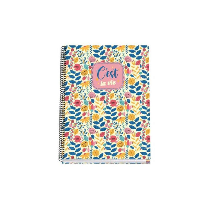 Dohe C`Est La Vie Cuaderno Espiral A4 100 Hojas Microperforadas Cuadricula 5mm - Tapa Dura Carton Forrado - Bandas De