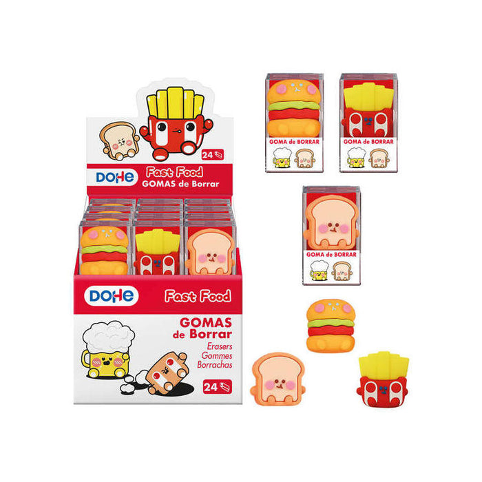 Dohe Expositor De 24 Gomas De Borrar En Pvc Con Forma De Alimentos - Suave Tacto - Caja Transparente Individual