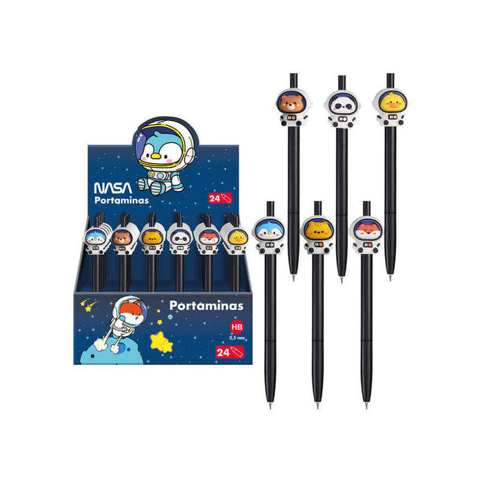 Dohe Expositor De 24 Portaminas Recargable - Cuerpo De Plastico - Mina De Grafito De 0.5mm - Punta Metalica Retractil -