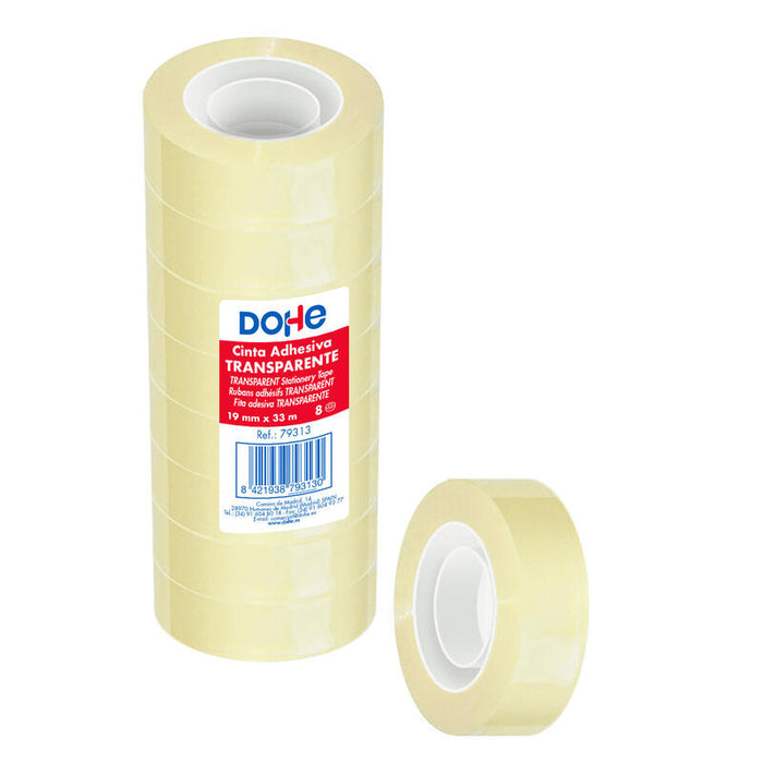 Dohe Pack De 8 Cintas Adhesivas Transparente De Polipropileno 19mm X 33m