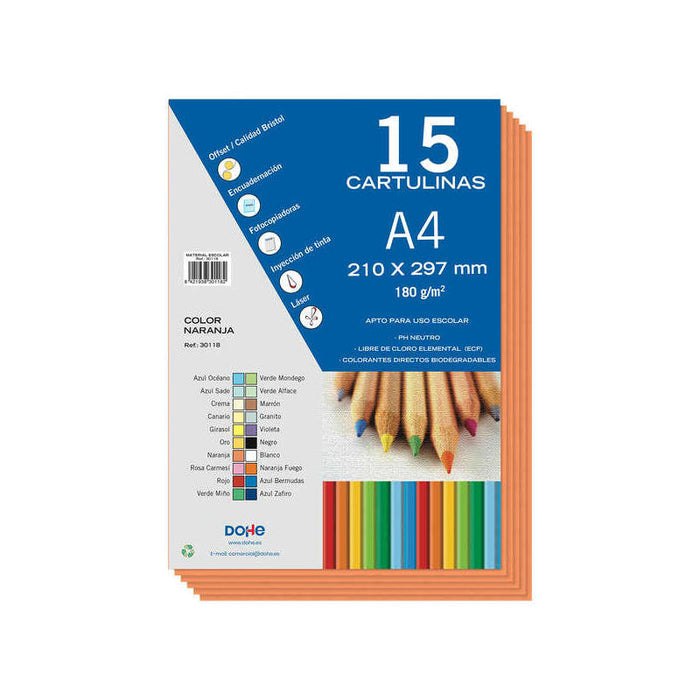Dohe Paquete De 15 Hojas De Cartulinas A4 - 210x297mm - Gramaje De 180 G/M² - Colores Surtidos