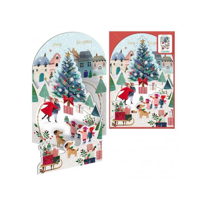 Dohe Patinando Pack De 6 Tarjetas Desplegables De Felicitacion Navideña Con Sobre - Impresas A Todo Color