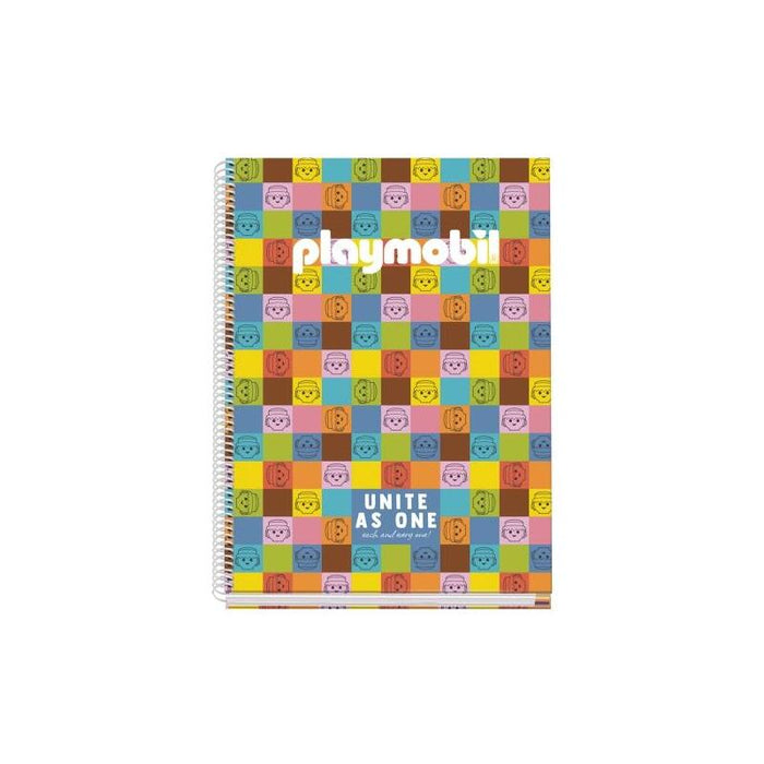 Dohe Playmobil Unite As One Cuaderno Espiral A4 100 Hojas Microperforadas Cuadricula 5mm - Tapa Dura Carton Forrado -