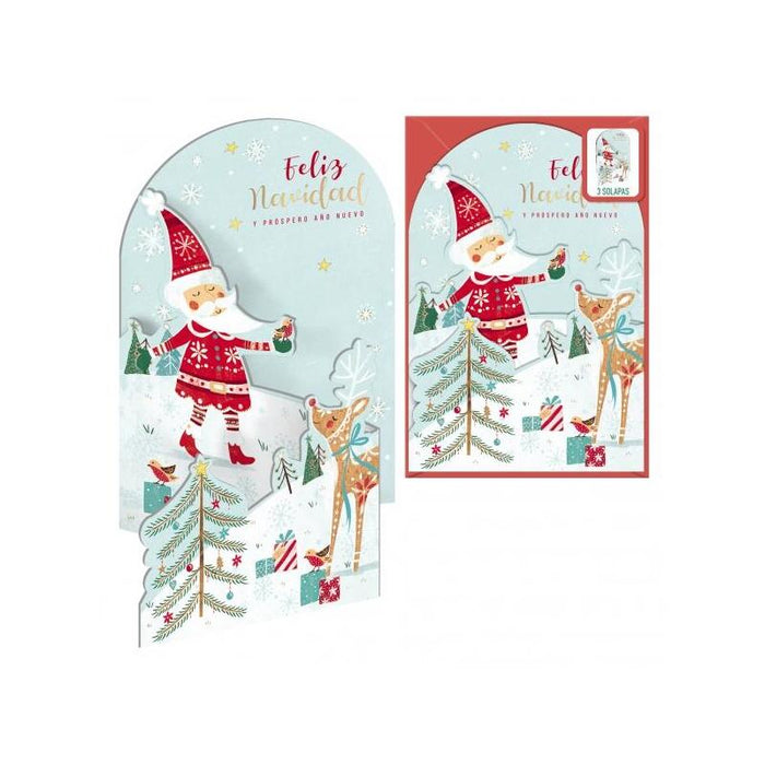 Dohe Santa En La Nieve Pack De 6 Tarjetas Desplegables De Felicitacion Navideña Con Sobre - Impresas A Todo Color