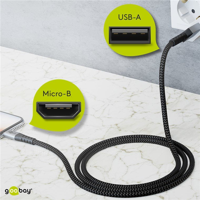 EAN 4040849492822 - Goobay 49282 cable USB USB 2.0 1 m Micro-USB B USB A Negro, Gris imagen 2
