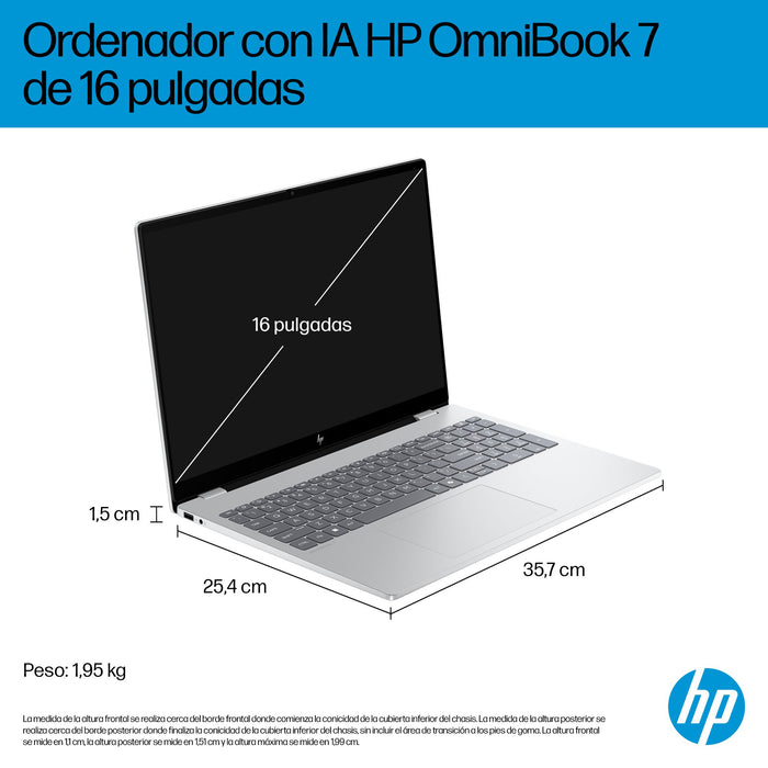 EAN 199251120503 - HP OmniBook 7 AI 16-ay0004ns Intel Core Ultra 7 255H Portátil 40,6 cm (16") Pantalla táctil 2K 32 GB DDR5- imagen 6