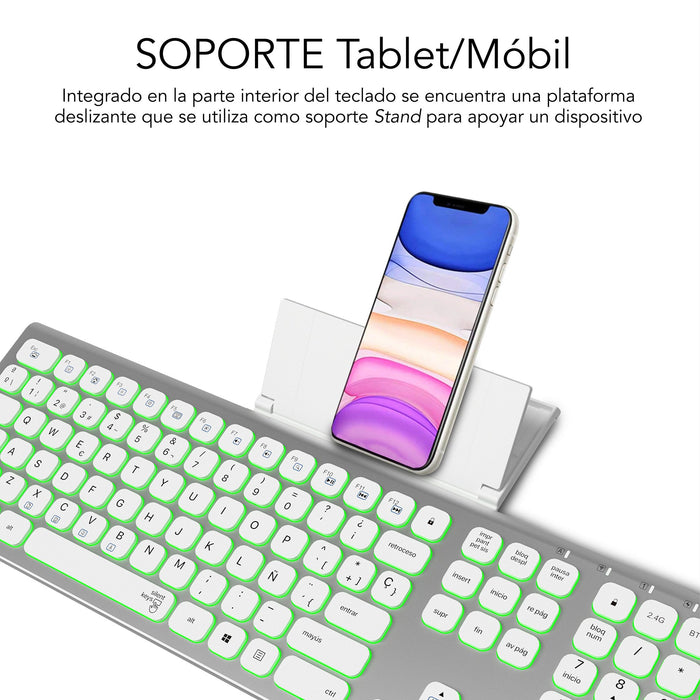 EAN 8436586742652 - SUBBLIM SUBKB-3MIE300 teclado Universal RF Wireless + Bluetooth QWERTY Español Plata, Blanco imagen 7