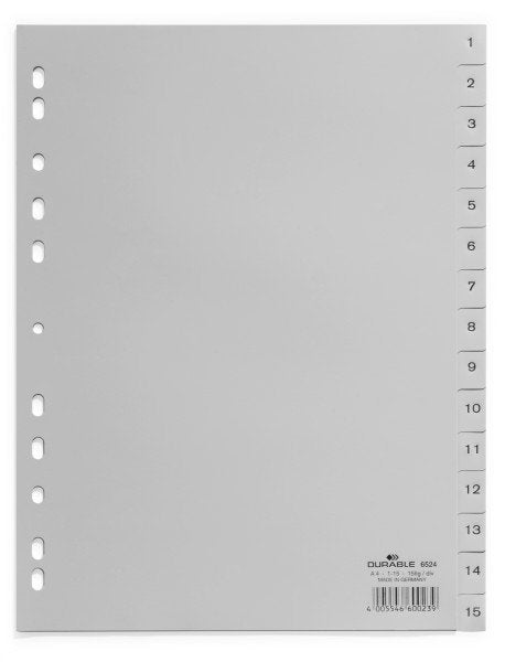 EAN 4005546600239 - Durable 652410 lengüeta de índice Separador numérico con pestaña Polipropileno (PP) Gris imagen 1