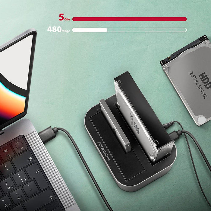 EAN 8595247907707 - Axagon AXG ADSA-DC - Docking- und Kopierstation 2x 2.5''/3.5'' SATA USB 3.0 - Digital/Daten USB 3.2 Gen 1 imagen 4