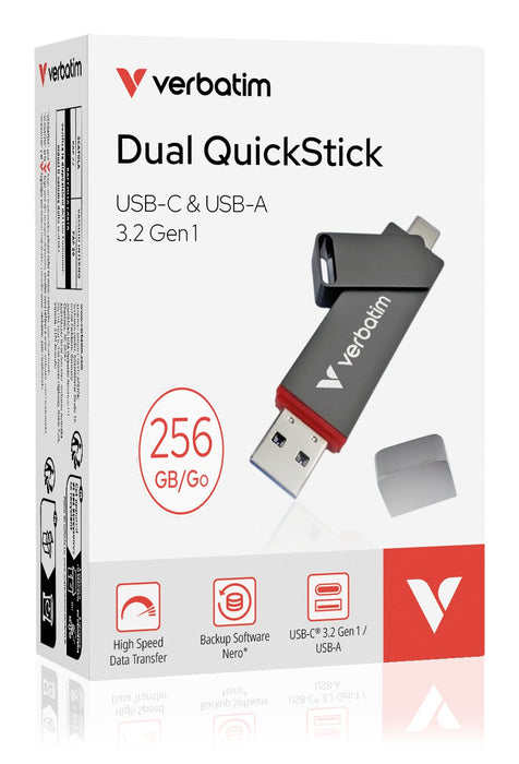EAN 0023942320418 - Verbatim Dual QuickStick unidad flash USB 256 GB USB Type-A / USB Type-C 3.2 Gen 1 (3.1 Gen 1) Gris imagen 2