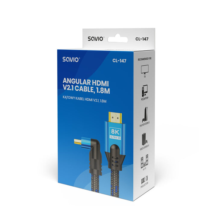 EAN 5901986046332 - Savio CL-147 Kabel HDMI v2.1, ktowy,1.8m, mied, oplot baweniany, metalowe wtyczki cable HDMI 1,8 m HDMI t imagen 3