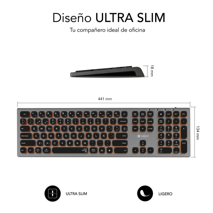 EAN 8436586742669 - SUBBLIM SUBKB-3MIE310 teclado Universal RF Wireless + Bluetooth QWERTY Español Negro, Gris imagen 5