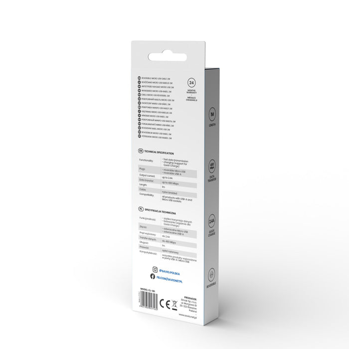 EAN 5901986047162 - Savio CL-161 dwustronny kabel USB- micro USB, 1m, ktowy, oplot cable USB USB 2.0 USB A Micro-USB A Negro imagen 4