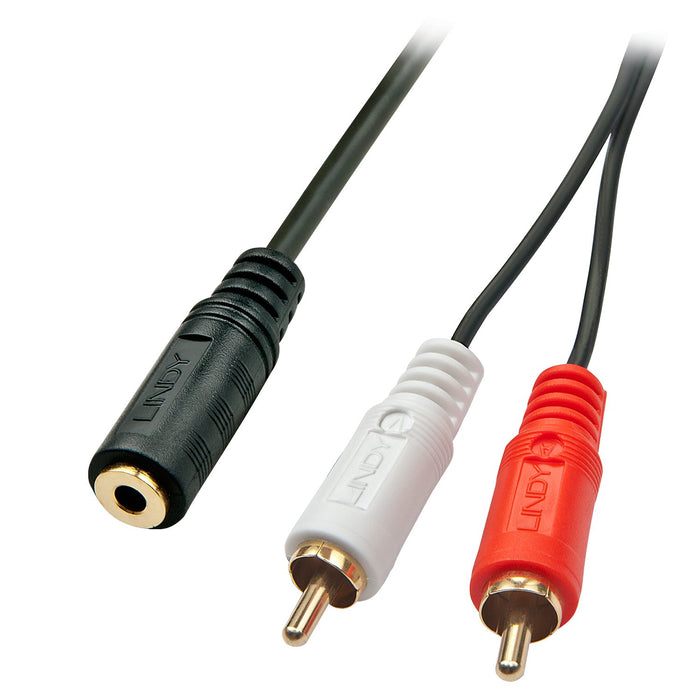 EAN 4002888356770 - Lindy 35677 cable de audio 0,25 m 2 x RCA 3,5mm Negro, Rojo, Blanco imagen 1