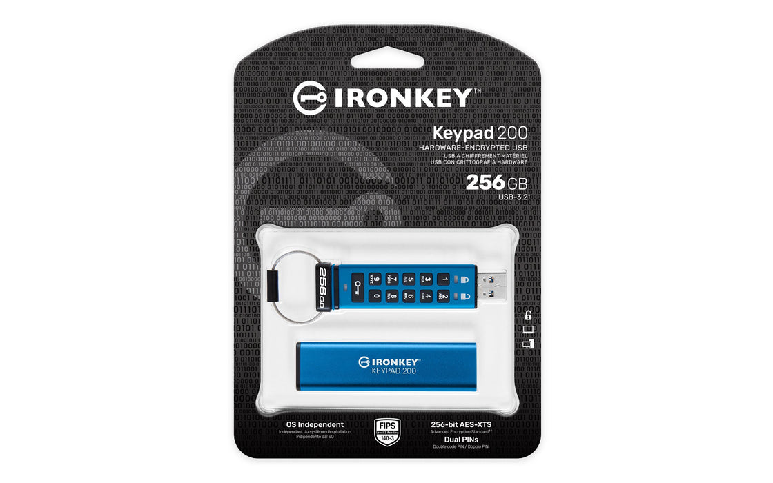 EAN 0740617338904 - Kingston Technology IronKey Keypad 200 unidad flash USB USB tipo A 3.2 Gen 1 (3.1 Gen 1) Azul imagen 3