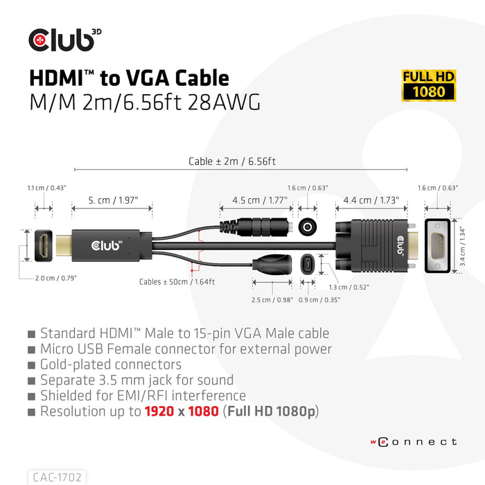 EAN 8719214472221 - CLUB3D CAC-1712 adaptador de cable de vídeo 2 m VGA (D-Sub) + 3,5mm HDMI + Micro-USB Negro imagen 5