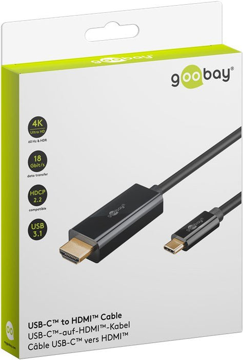 EAN 4040849756962 - Goobay 75696 adaptador de cable de vídeo 1 m USB Tipo C HDMI Negro imagen 3