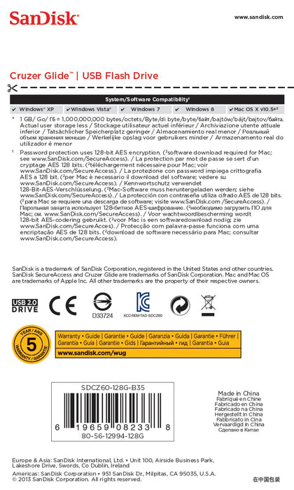 EAN 0619659082338 - SanDisk Cruzer Glide unidad flash USB 128 GB USB tipo A 2.0 Negro, Rojo imagen 7