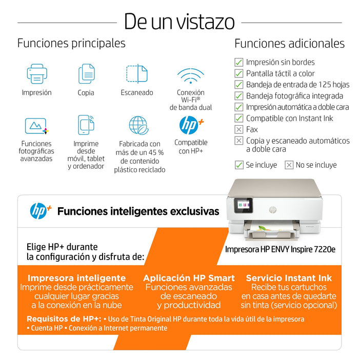 EAN 0195908882510 - HP ENVY Inspire 7220e All-in-One Printer Inyección de tinta térmica A4 4800 x 1200 DPI 15 ppm Wifi imagen 6
