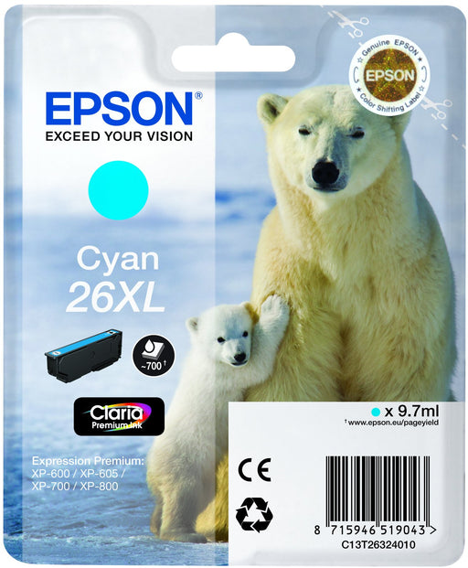 EAN 8715946519043 - Epson Polar bear 26XL cartucho de tinta 1 pieza(s) Original Alto rendimiento (XL) imagen 1