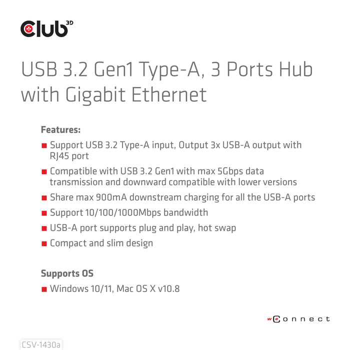 EAN 8719214472801 - CLUB3D CSV-1430a Alámbrico USB 3.2 Gen 1 (3.1 Gen 1) Type-A Negro imagen 9