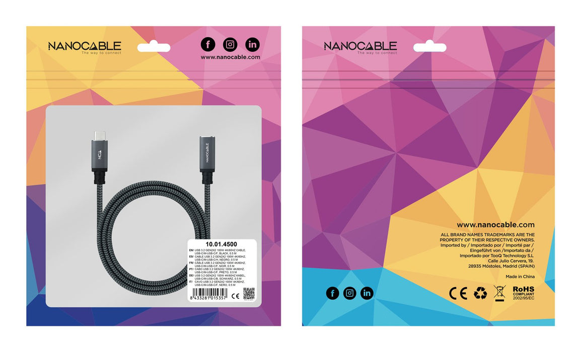 EAN 8433281015401 - Nanocable 10.01.4501-COMB cable USB USB 3.2 Gen 2x2 1 m USB C Negro imagen 6