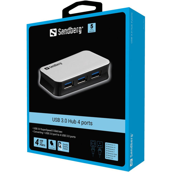 EAN 5705730133725 - Sandberg 133-72 hub de interfaz USB 3.2 Gen 1 (3.1 Gen 1) Micro-B 5000 Mbit/s Negro, Blanco imagen 2