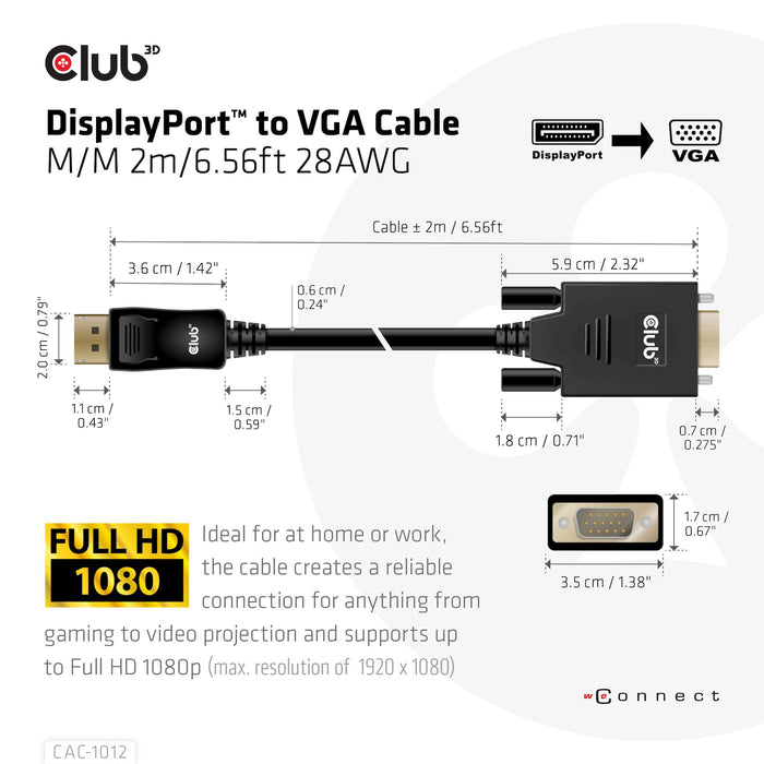 EAN 8719214472207 - CLUB3D CAC-1012 adaptador de cable de vídeo 2 m DisplayPort VGA (D-Sub) Negro imagen 4