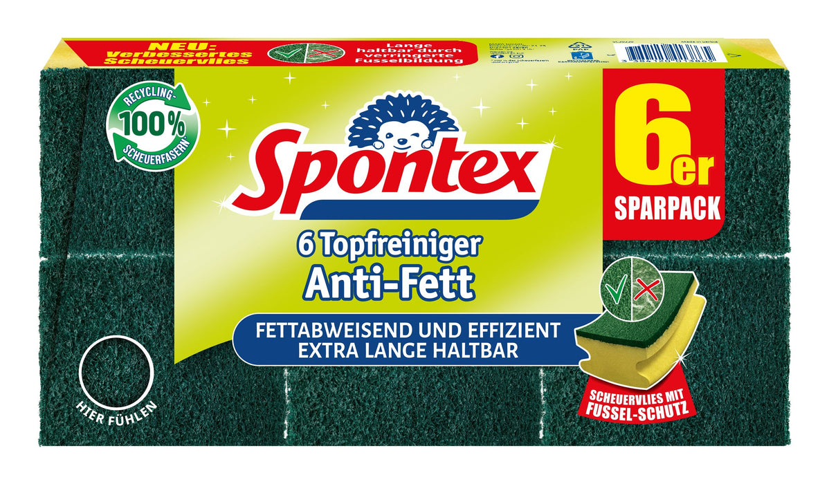 EAN 3384120013865 - Spontex 3384120013865 esponja Rectangular Vellón, Esponja Verde, Amarillo 6 pieza(s) imagen 1