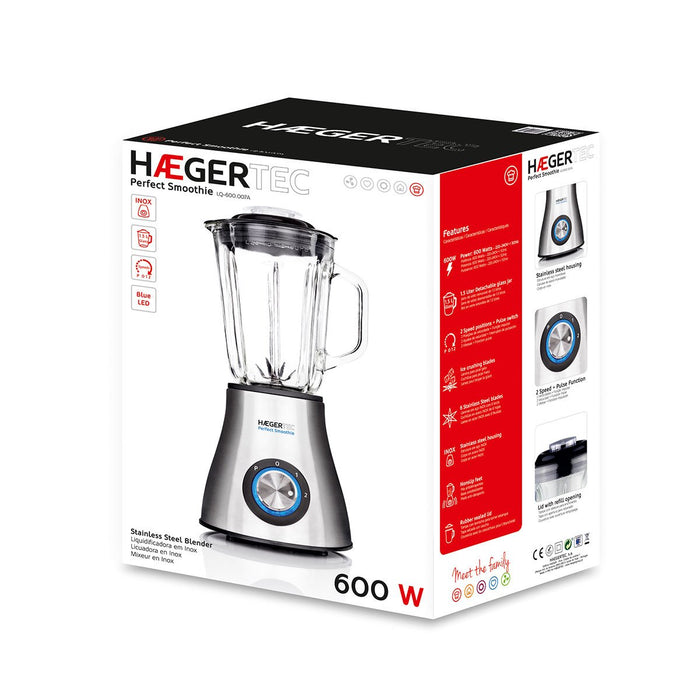 EAN 5608475017162 - Haeger LQ-600.007A licuadora 1,5 L Batidora de vaso 600 W Negro, Acero inoxidable, Transparente imagen 4