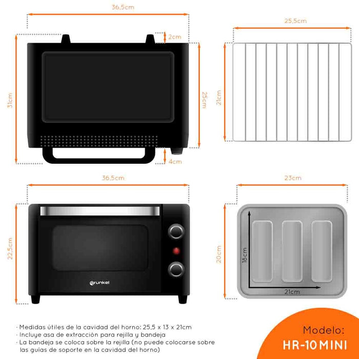 EAN 8426156017013 - Grunkel HR-10MINI horno tostador 10 L 1600 W Negro imagen 4