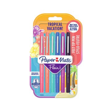 EAN 3026980289065 - Papermate Flair Tropical Bolígrafo de gel con tapa Medio Negro, Azul, Naranja, Rosa, Púrpura 6 pieza(s) imagen 1