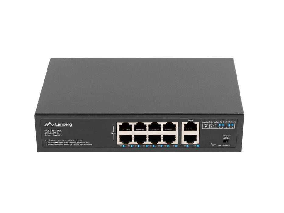 EAN 5901969428803 - Lanberg RSFE-8P-2GE-120 switch No administrado Gigabit Ethernet (10/100/1000) Energía sobre Ethernet (PoE imagen 1