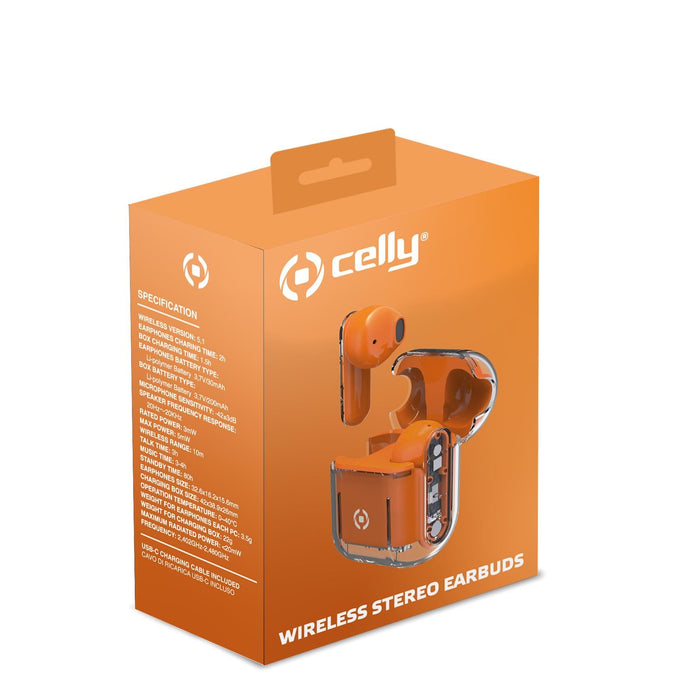 EAN 8021735201991 - Celly SHEER Auriculares True Wireless Stereo (TWS) Dentro de oído Llamadas/Música Naranja, Transparente imagen 3
