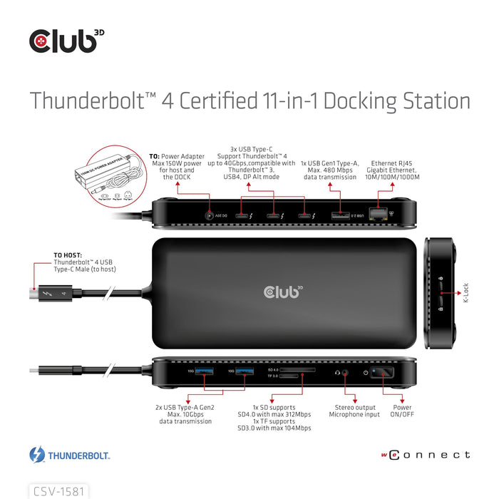 EAN 8719214472603 - CLUB3D CSV-1581 base para portátil y replicador de puertos Thunderbolt 4 Negro imagen 12