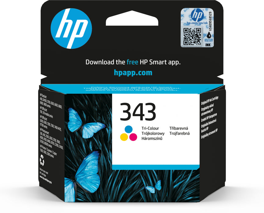 EAN 0829160180236 - HP 343 Tri-color Original Ink Cartridge cartucho de tinta 1 pieza(s) Rendimiento estándar Cian, Magenta,  imagen 1