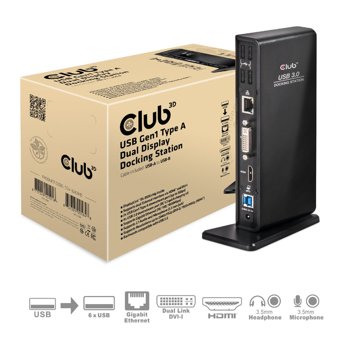 EAN 8717249401018 - CLUB3D SenseVision USB3.0 Dual Display Docking Station Alámbrico USB 3.2 Gen 1 (3.1 Gen 1) Type-A Negro imagen 5