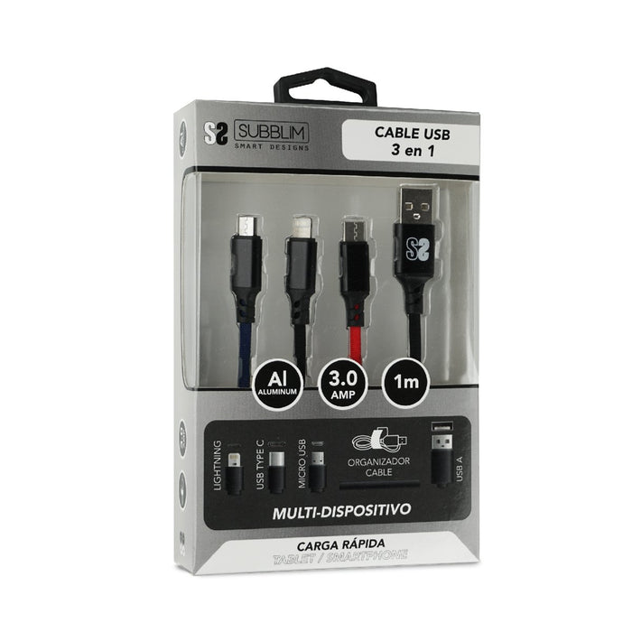 EAN 8436586740665 - SUBBLIM SUB-CAB-3IN101 cable USB USB 3.2 Gen 1 (3.1 Gen 1) 1 m USB A USB C/Micro-USB B/Lightning Negro, A imagen 5