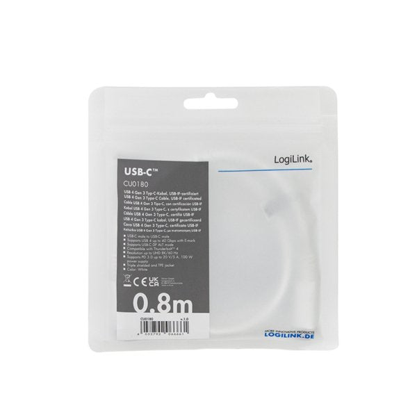 EAN 4052792066661 - LogiLink CU0180 cable USB 0,8 m USB C Blanco imagen 4