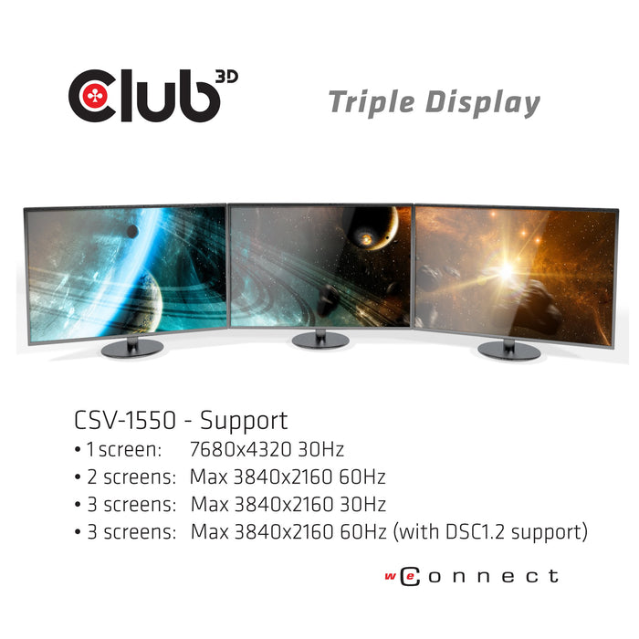 EAN 8719214471422 - CLUB3D USB TYPE C 3.2 GEN1 MULTISTREAM TRANSPORT MST HUB DISPLAY PORT 1.4 TRIPLE MONITOR DisplayPort male imagen 8
