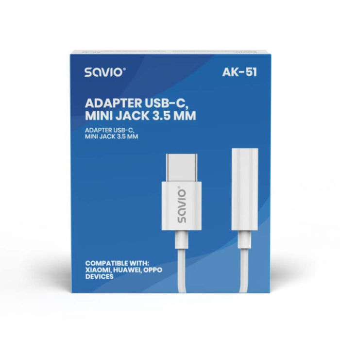 EAN 5901986047506 - Savio AK-51 cable de audio 0,11 m 3,5mm USB Tipo C Blanco imagen 5