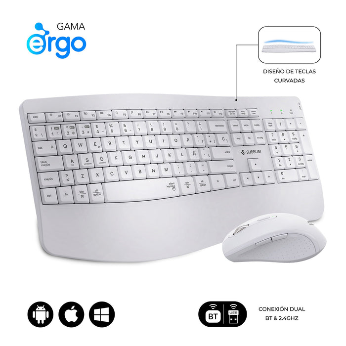 EAN 8436586743437 - SUBBLIM SUBKBC-DCOPW1 teclado Ratón incluido Hogar / Oficina RF Wireless + Bluetooth QWERTY Español Blanc imagen 1