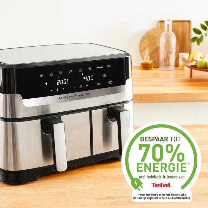 EAN 3045380024236 - Tefal Dual Easy Fry & Grill EY905D Doble 8,3 L Independiente 2700 W Freidora de aire caliente Acero inoxi imagen 3